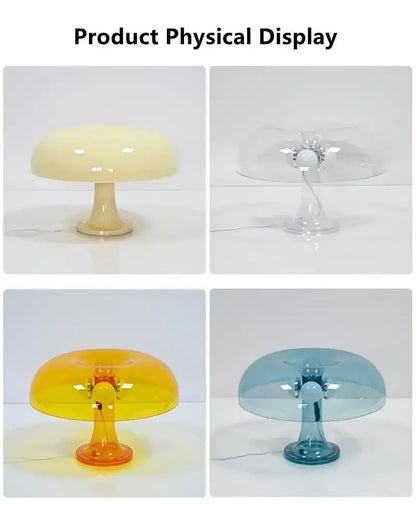 Cream-colored DecorBites™ led mushroom table lamp with translucent glossy finish and matching stem base for modern decor