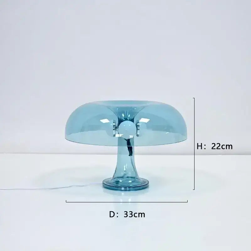 Decorbites™ new led mushroom table lamp in translucent light blue with glossy finish for modern bedroom lighting