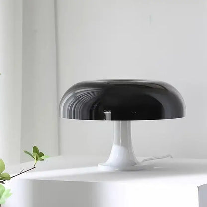 DecorBites™ black glossy led mushroom table lamp with white pedestal base for modern bedroom and living room lighting
