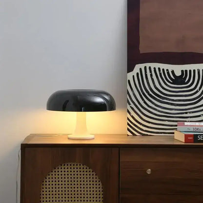 DecorBites™ new led mushroom table lamp with black glossy shade and cream base for modern bedside lighting