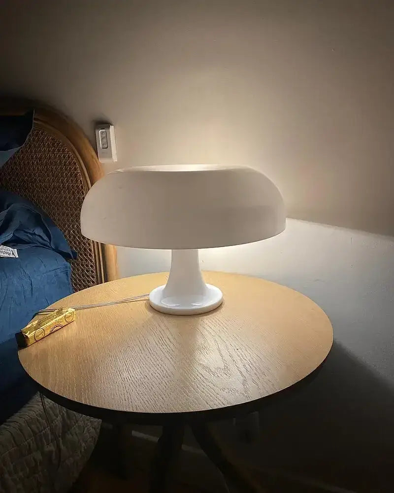 DecorBites™ new led mushroom table lamp in white with a smooth glossy finish for modern bedroom and living room decor