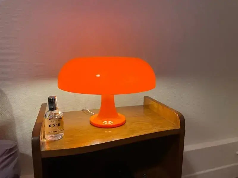 Vibrant orange led mushroom table lamp with glossy acrylic finish for modern hotel bedroom and living room decoration lighting
