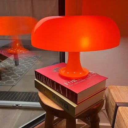 Decorbites™ new led mushroom table lamp vibrant orange glossy translucent plastic for modern bedside lighting