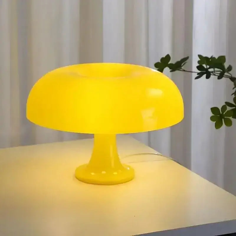 DecorBites™ vibrant yellow led mushroom table lamp with glossy plastic finish for modern bedroom and living room lighting