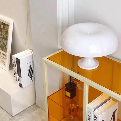 White glossy led mushroom table lamp by decorbites for hotel bedroom bedside and living room modern lighting decor