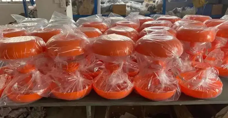 Bright orange plastic poultry feeders wrapped in clear plastic alongside decorbites™ new led mushroom table lamp for modern lighting