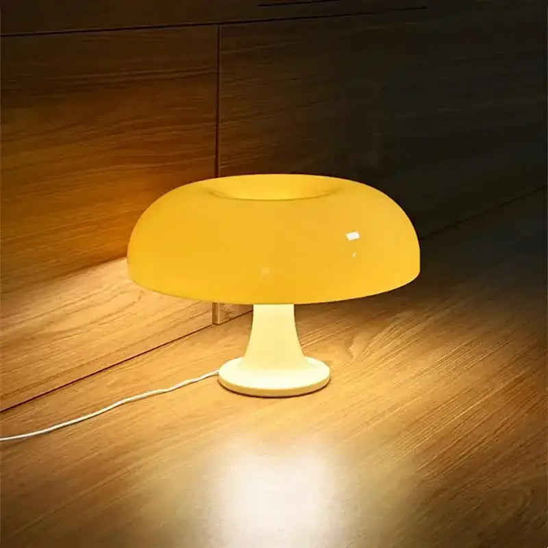 DecorBites™ yellow led mushroom table lamp with smooth acrylic finish and white base for modern bedroom lighting