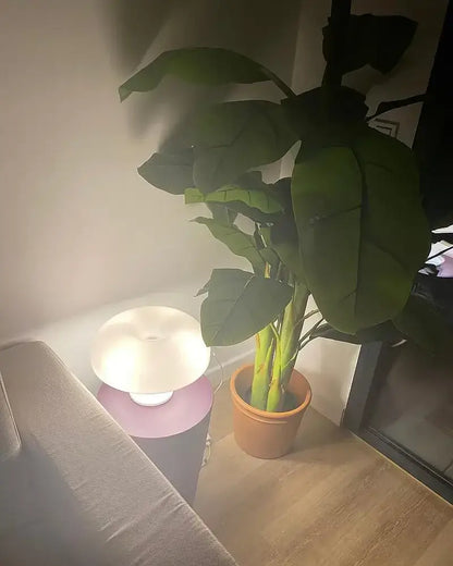 DecorBites™ new led mushroom table lamp with white mushroom-shaped shade and purple base for modern bedroom lighting