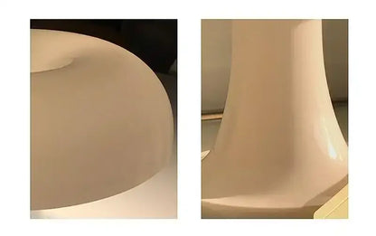 Cream-colored glossy ceramic pedestal of the DecorBites™ new led mushroom table lamp for modern minimalist lighting