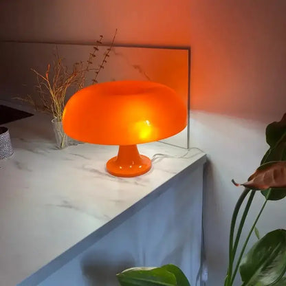 Decorbites™ new led mushroom table lamp in vibrant orange with smooth glossy plastic finish for modern bedroom lighting