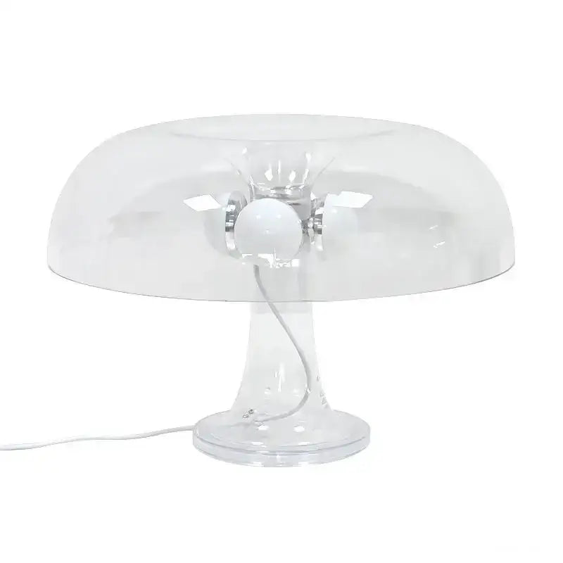 DecorBites™ led mushroom table lamp with clear acrylic body, white bulb, and chrome accents for modern bedside lighting