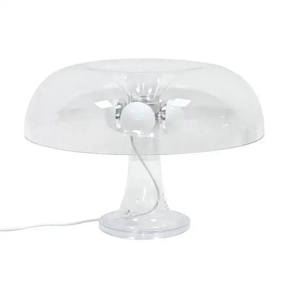 DecorBites™ led mushroom table lamp with clear acrylic body, white bulb, and chrome accents for modern bedside lighting
