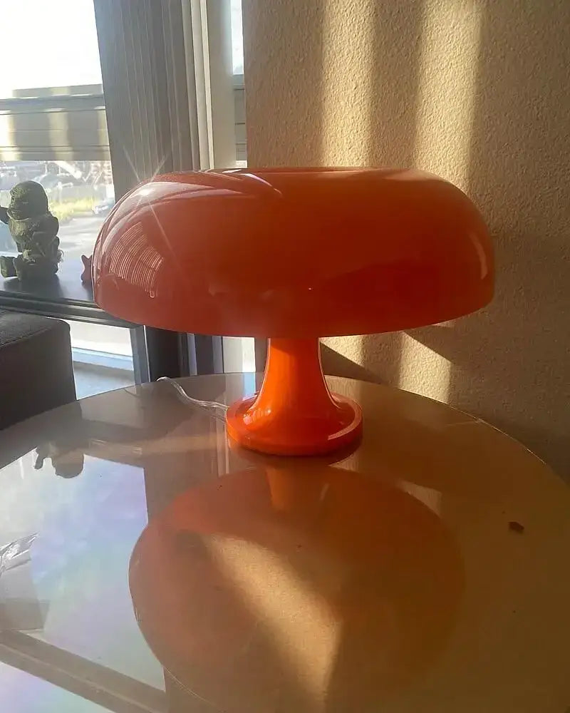 DecorBites™ new led mushroom table lamp with vibrant orange glossy translucent plastic body for modern bedside lighting