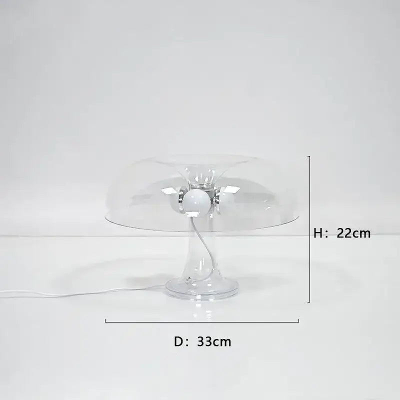 DecorBites™ clear acrylic led mushroom table lamp with three embedded bulbs and curved stem for modern bedroom lighting