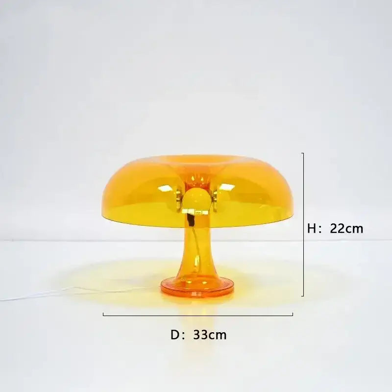 DecorBites™ vibrant amber translucent acrylic led mushroom table lamp for modern hotel bedroom and living room decor