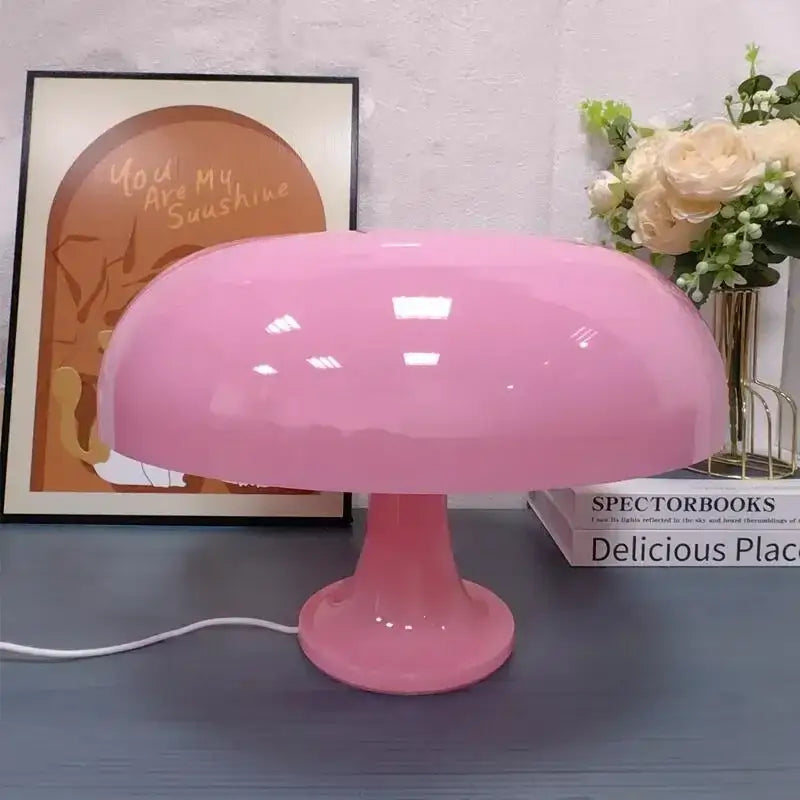 Pink led mushroom table lamp with glossy finish for hotel bedroom bedside and modern living room decoration lighting