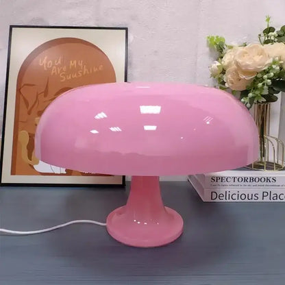 Pink led mushroom table lamp with glossy finish for hotel bedroom bedside and modern living room decoration lighting