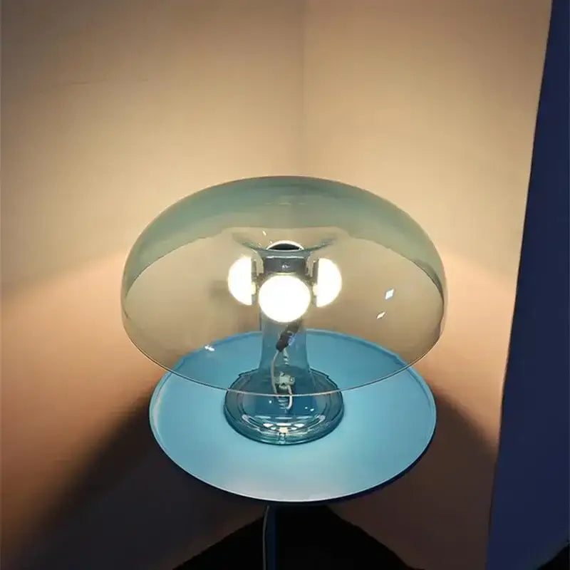 DecorBites™ new translucent blue led mushroom table lamp with three bulbs on a circular base for modern bedside lighting