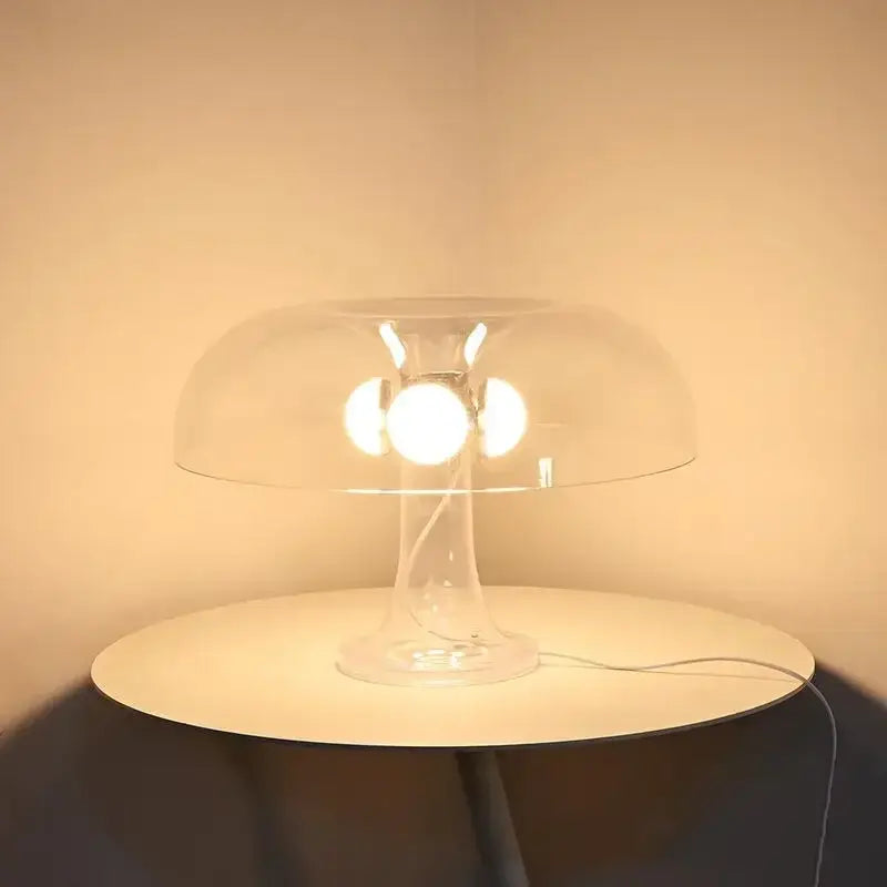 DecorBites™ clear glass led mushroom table lamp with three illuminated bulbs for modern hotel bedroom lighting