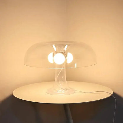 DecorBites™ clear glass led mushroom table lamp with three illuminated bulbs for modern hotel bedroom lighting