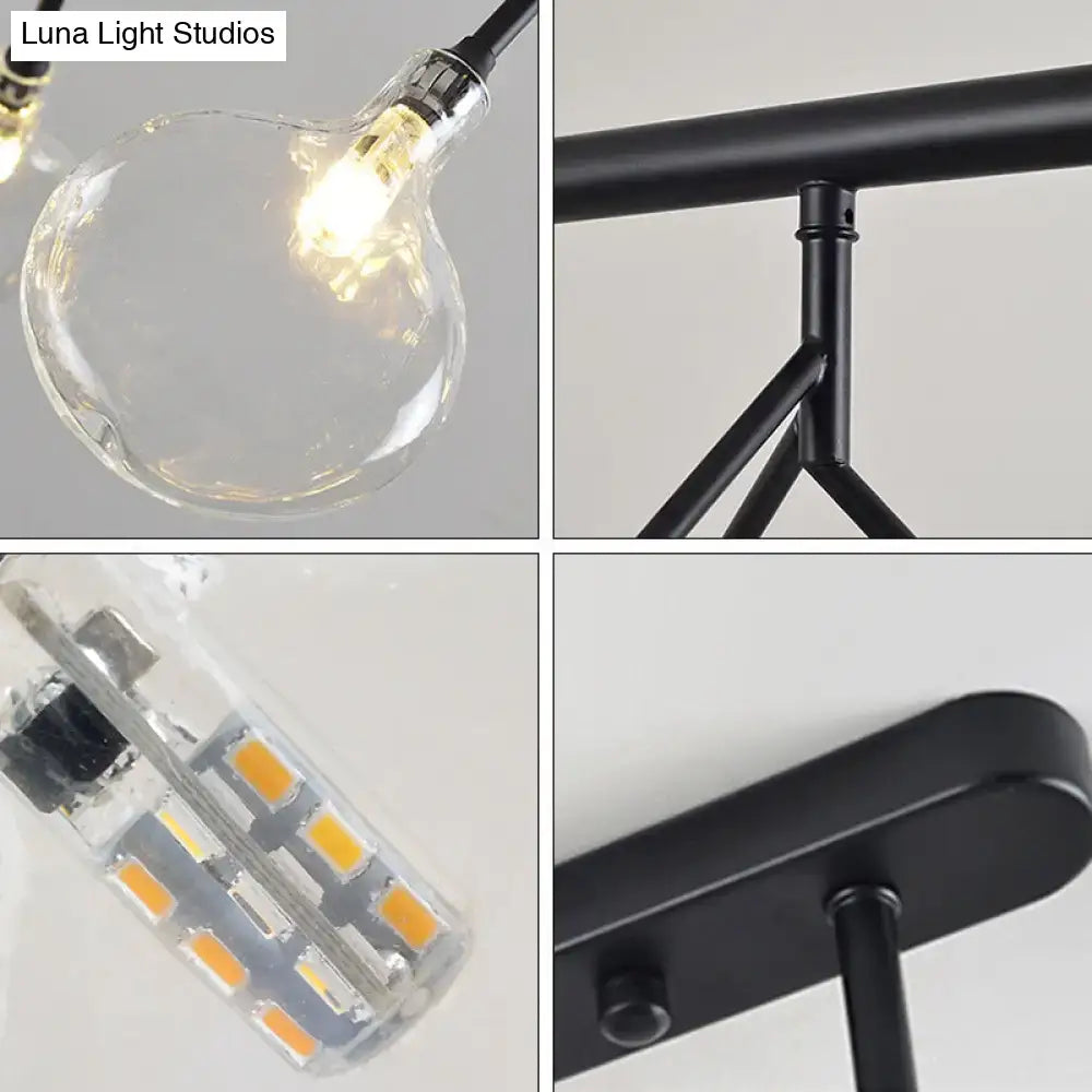 DecorBites™ nordic black metal industrial ceiling light with clear glass bulb and tree branch glass pendant design