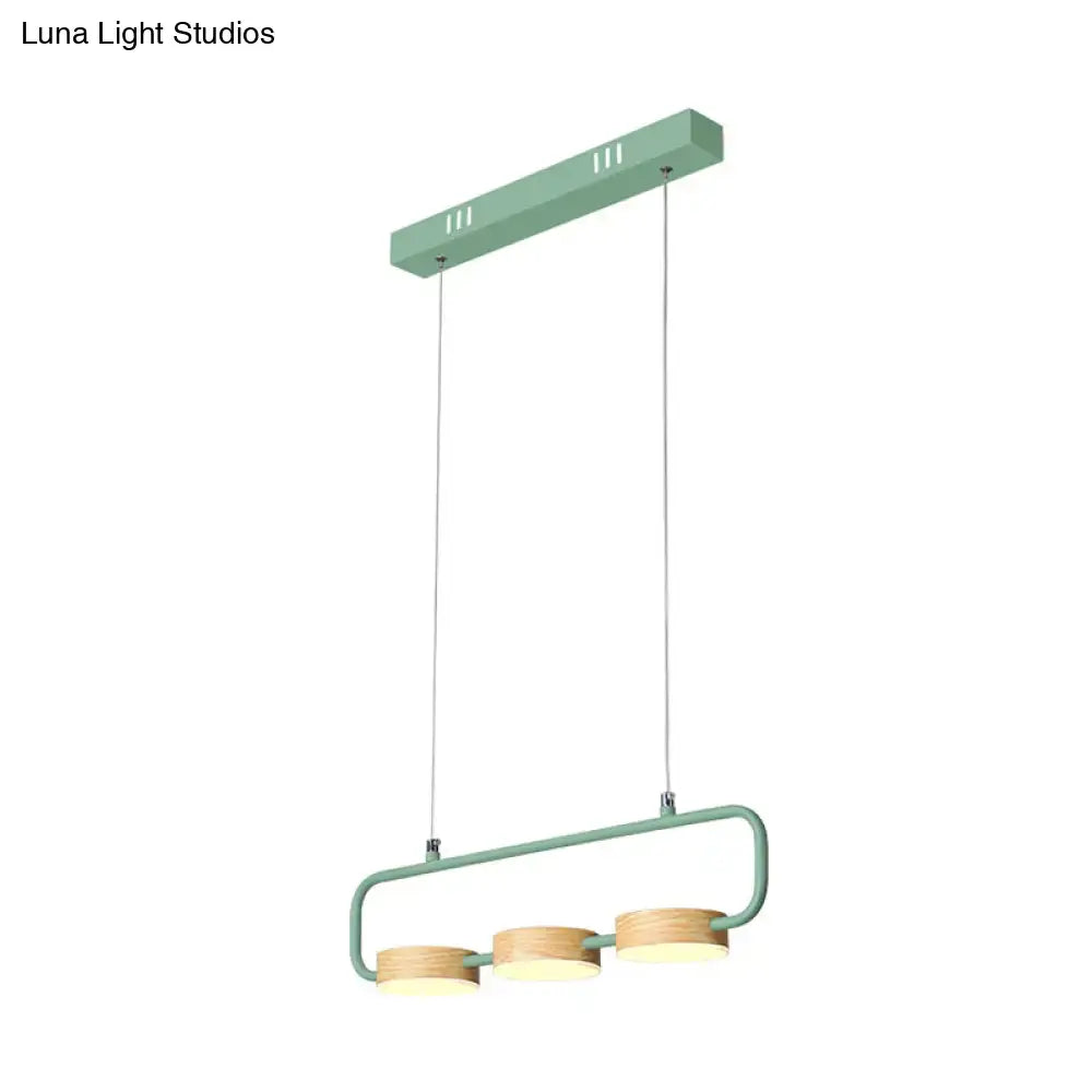 Modern mint green hanging pendant with three circular wooden shades for kitchen island decorbites nordic 3-light