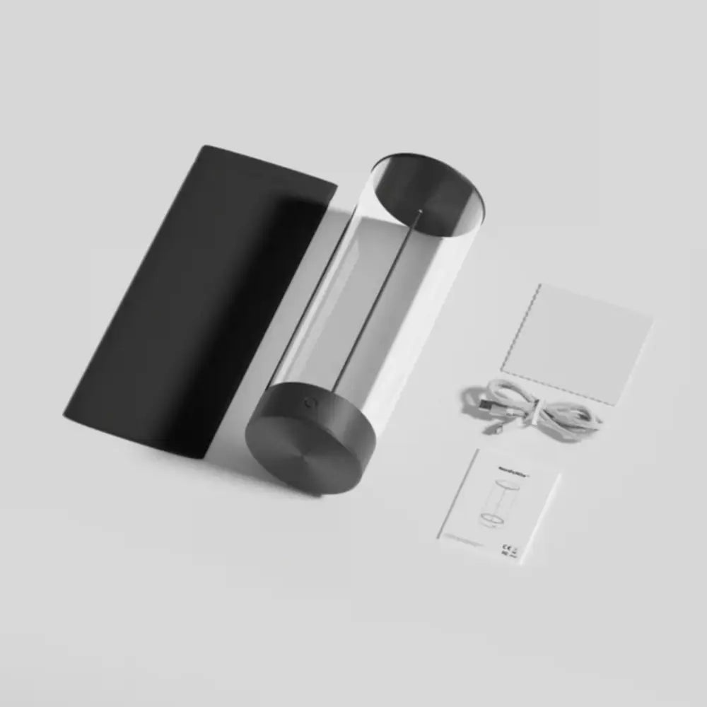 DecorBites™ nordic battery operated table lamp with transparent glass body and matte black circular bases