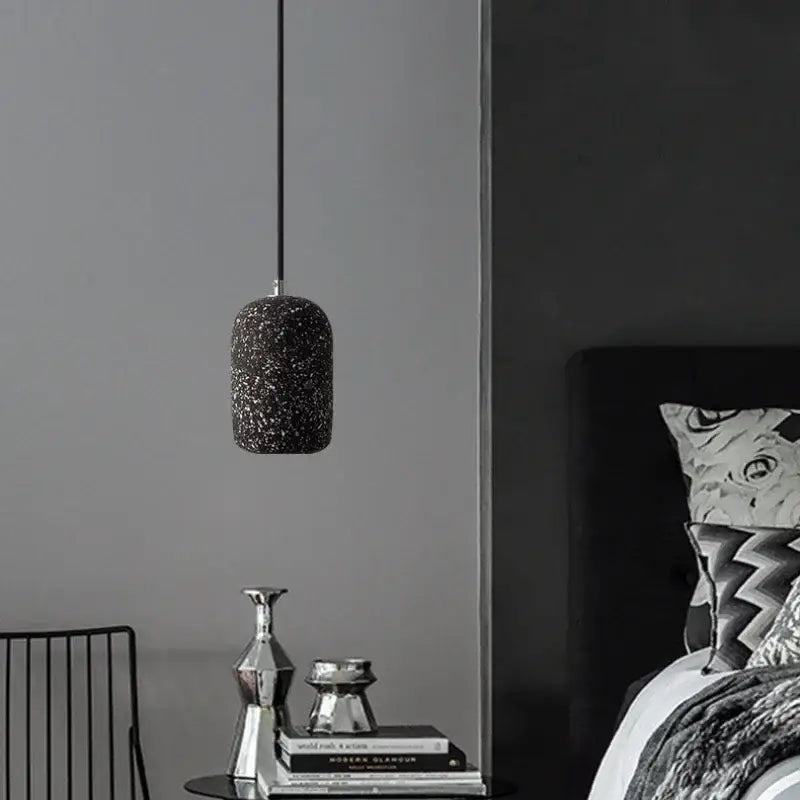 DecorBites™ nordic cement pendant lamp with black speckled finish and sleek metallic chain for industrial style lighting