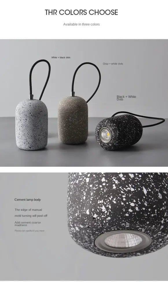 DecorBites™ nordic cement pendant lamp with black speckled matte finish and sleek cord for industrial style lighting
