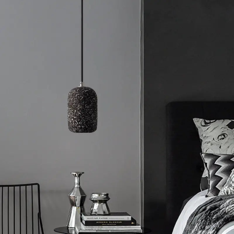 Decorbites™ nordic cement pendant lamp is a black speckled industrial style pendant lamp with a modern cylindrical design