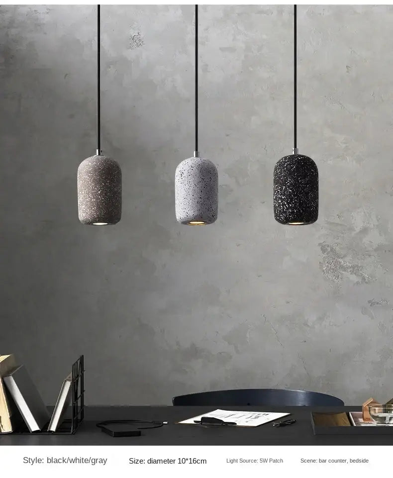 Decorbites nordic cement pendant lamp with speckled black white and gray finishes in industrial style lighting