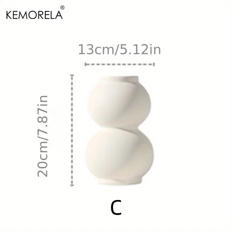 A sleek off-white nordic ceramic vase with a modern double-gourd shape and glossy finish from decorbites
