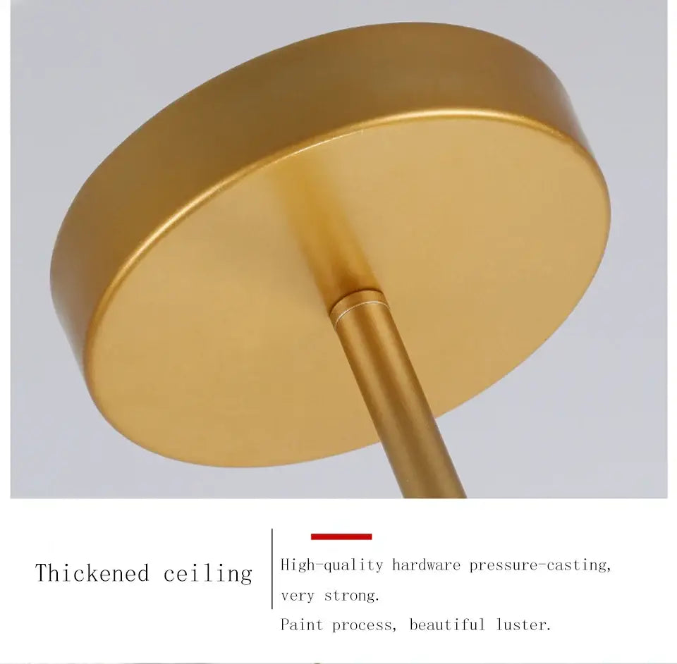 Gold-colored nordic chandelier ceiling mount with sleek metallic finish and sturdy stem for living room hanging light fixture
