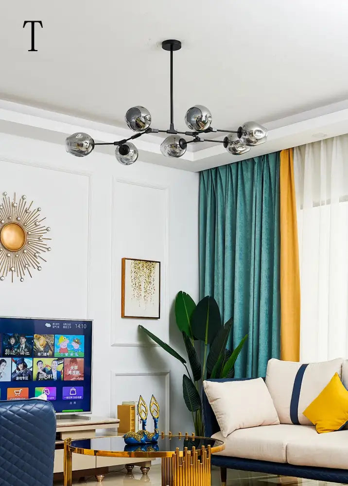 DecorBites™ nordic chandelier with chrome finish and spherical glass globes hanging light fixture for living room