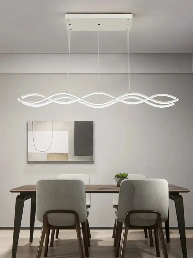 Modern white led pendant light with sleek wavy design by DecorBites™ enhancing dining room decor and pendant lights collection