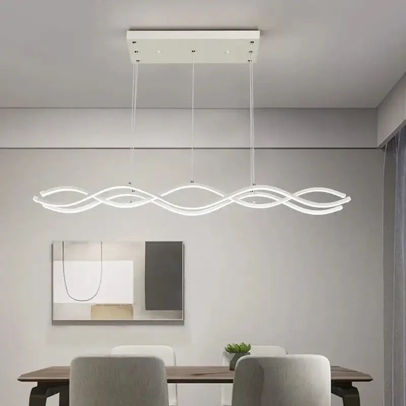Modern white led pendant light with sleek wavy design from decorbites™ nordic chandeliers for dining room decor