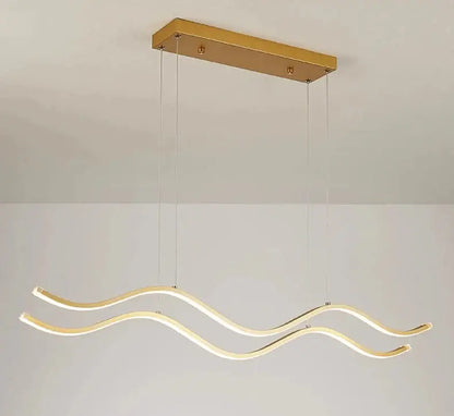 Gold-toned decorbites™ nordic chandeliers with two wave-shaped led strips pendant lights for dining room lighting