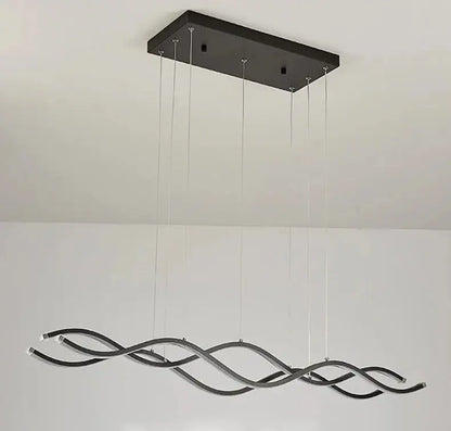 Modern black wave-shaped led chandelier with metallic finish from DecorBites™ nordic chandeliers for dining room lighting