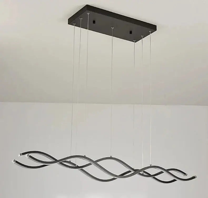 Modern black wave-shaped led chandelier with metallic finish from DecorBites™ nordic chandeliers for dining room lighting