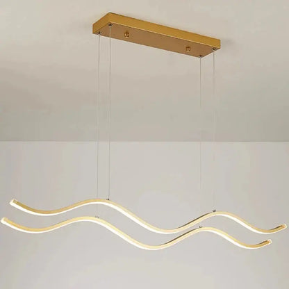 Modern gold-finished rectangular pendant light with wave-shaped led arms for nordic chandeliers dining room lighting
