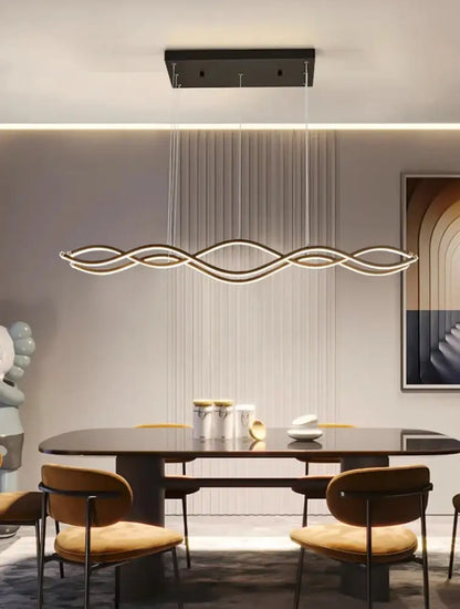Modern wave-shaped led pendant light with sleek black frame and warm white curves for nordic chandeliers dining room lighting