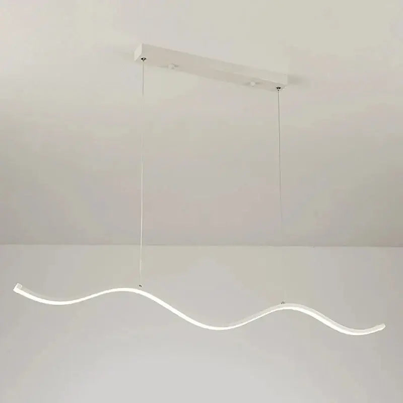 Modern white led pendant light with sleek wavy design and rectangular mount for nordic chandeliers dining room lighting