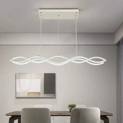 Modern white LED pendant light with sleek wavy design from DecorBites™ Nordic chandeliers for dining room lighting