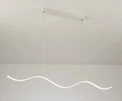 A sleek white led pendant light with curved wave design for dining room lighting in DecorBites™ nordic chandeliers