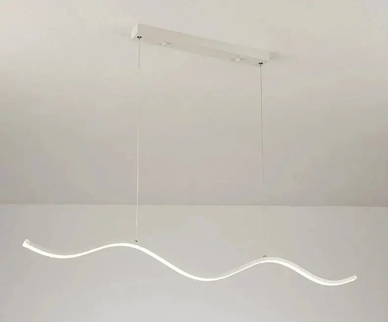 A sleek white led pendant light with a curved wave design from DecorBites™ nordic chandeliers for dining room lighting