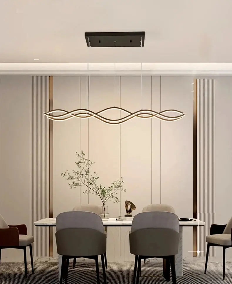 Modern wave-shaped led pendant light with sleek black and gold finish for stylish dining room nordic chandeliers