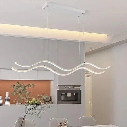 Modern white led pendant light with sleek wavy design as stylish dining room nordic chandeliers by DecorBites