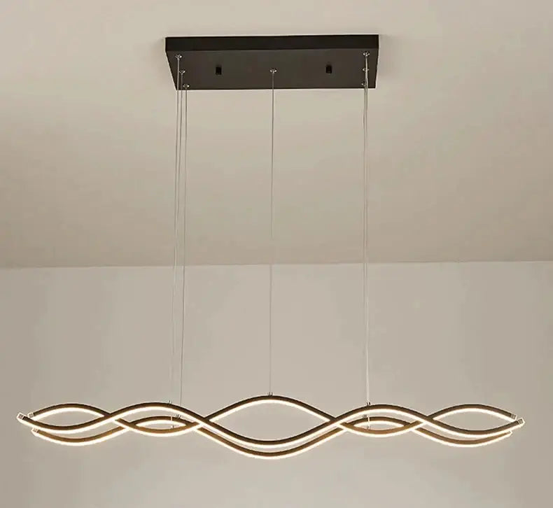 Modern black rectangular ceiling mount with three gold-toned led strands in a stylish dining room nordic chandelier design