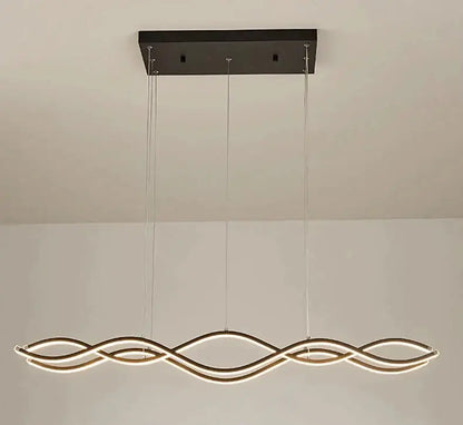 Modern black rectangular ceiling mount with three gold-toned led strands in a stylish dining room nordic chandelier design