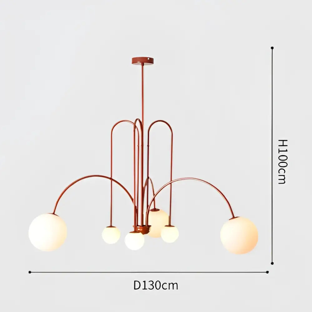 Copper-toned DecorBites™ Nordic comet chandelier with five spherical glass globes for elegant home décor lighting